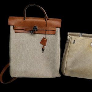 Auth HERMÈS Toile Herbag Ado Backpack 2-in-1 Ivory Toile